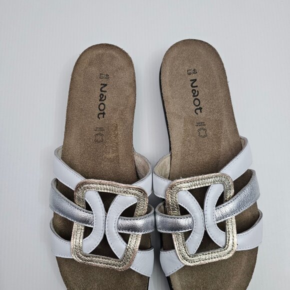 Naot Liv Slide Sandal Womens EU 40 Metallic Leather Cork Footbed Comfort Slip On - Picture 7 of 13